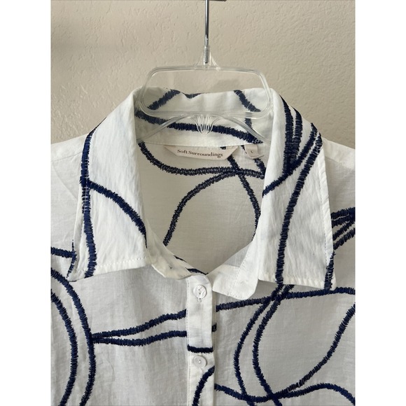 Soft Surroundings white and blue streak top Button Down Tunic blouse Large - Picture 2 of 10